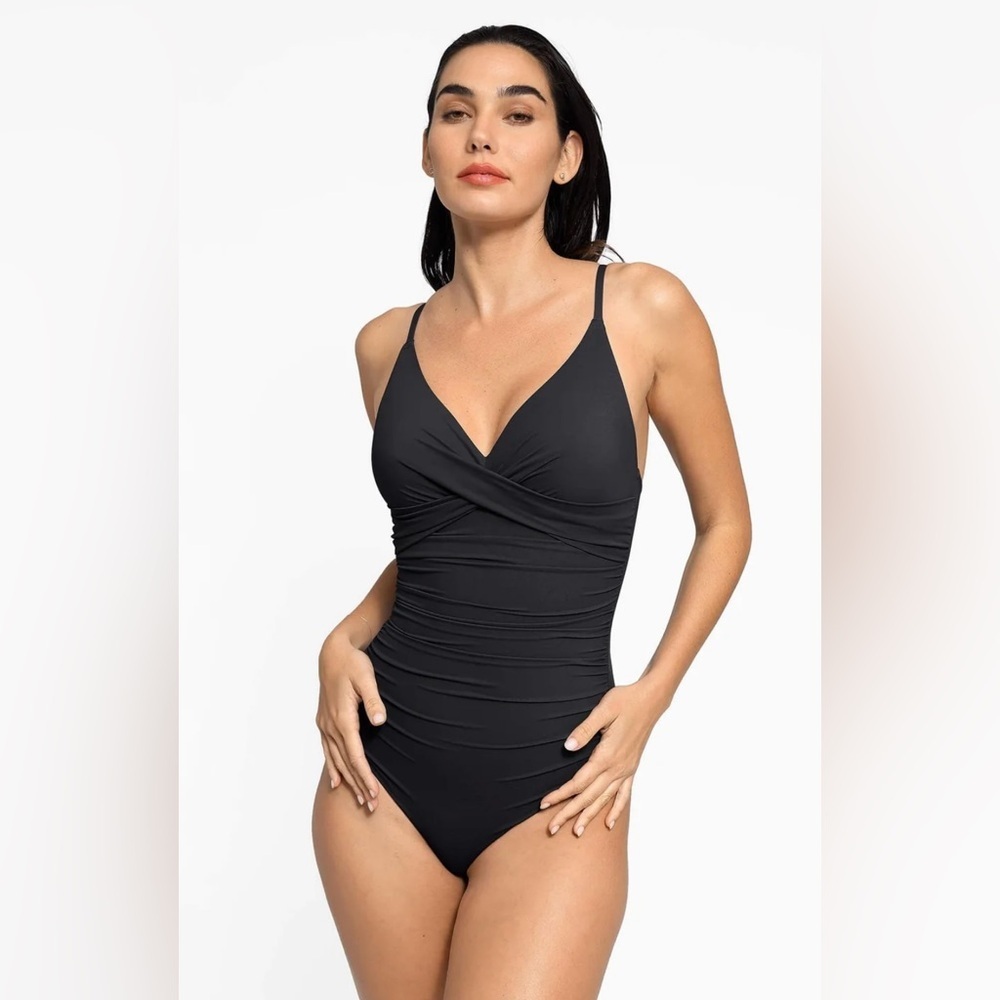 POPILUSH Shapewear Ruched Cross-Front Sculpting One-Piece Swimsuit - NWOT